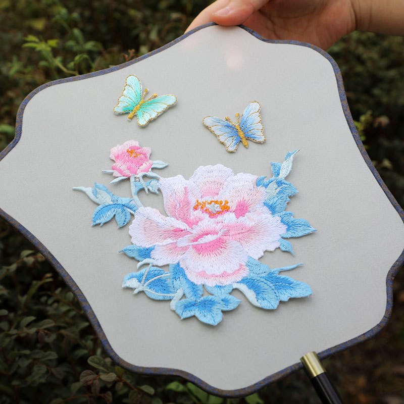 故宫刺绣贴汉服装饰牡丹花绣片旗袍辅料带背胶熨烫布贴衣服中国风