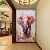 墙布 饰画现代轻奢抽象壁画走廊过道壁纸入户竖版 新款 大象玄关装