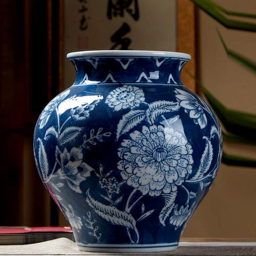新中式陶瓷花瓶轻奢青花瓷花器客厅玄关插花高级感摆件青花瓷蓝底