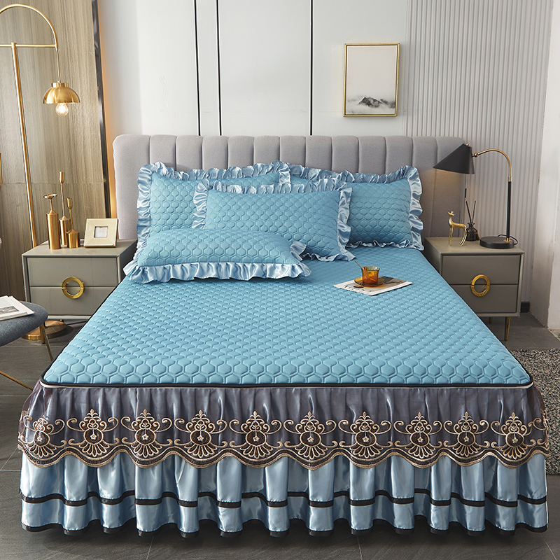 欧式床裙款乳胶凉席冰丝席三件套天然席子凉席床单床罩夏季空调席
