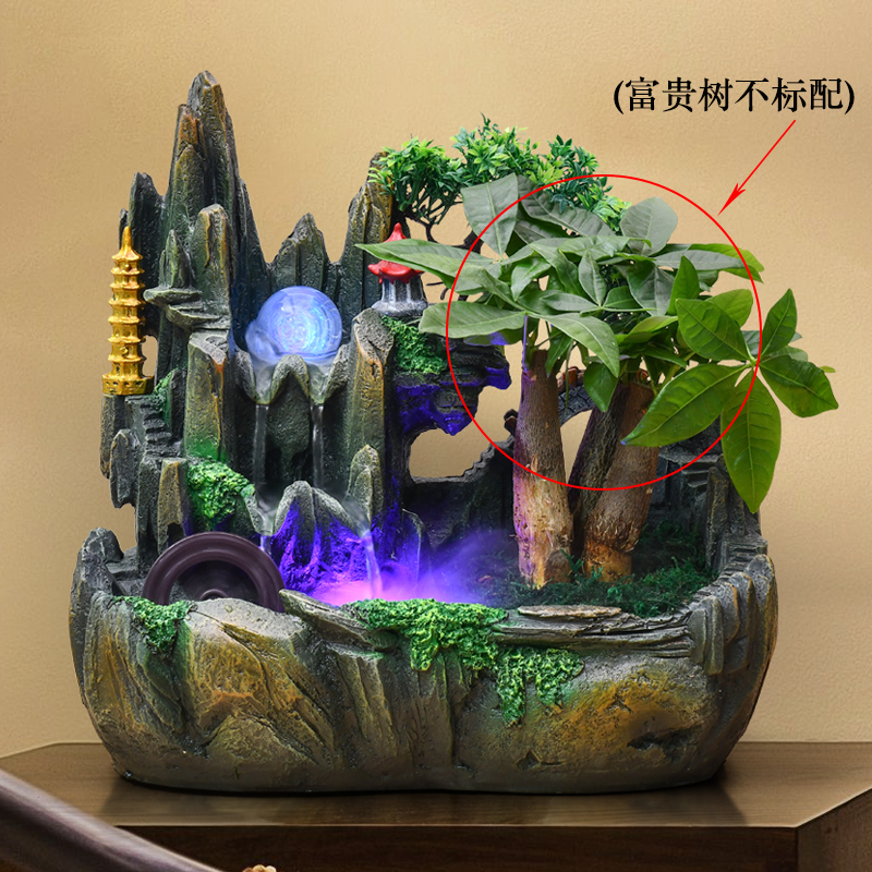 假山喷泉流水摆件小盆景办公室电视柜客厅加湿器盆景茶台桌面鱼缸