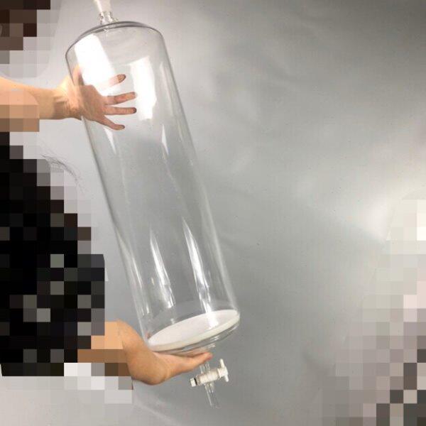 大型玻璃层析柱带砂芯砂片高硼硅高温玻璃柱子直径200毫米长600mm
