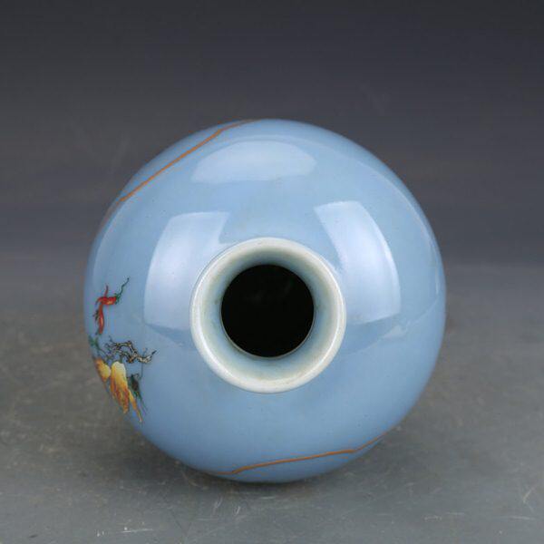 现货花瓶清干隆瓷器天蓝釉瓜果纹梅瓶仿古瓷器古董古玩明清老瓷器
