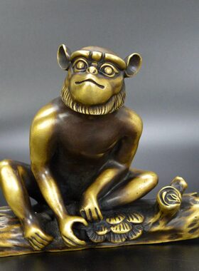 黄铜生肖猴摆件铜猴子家居客厅书房办公室摆设仿古铜器工艺品
