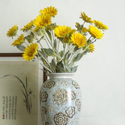 中式陶瓷花瓶浅绿色高花瓶客厅高级瓷瓶装饰摆件水培鲜花瓷器瓶