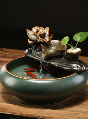 新中式简约桌面招财生财流水摆件喷泉加湿器客厅T茶桌办公室装饰