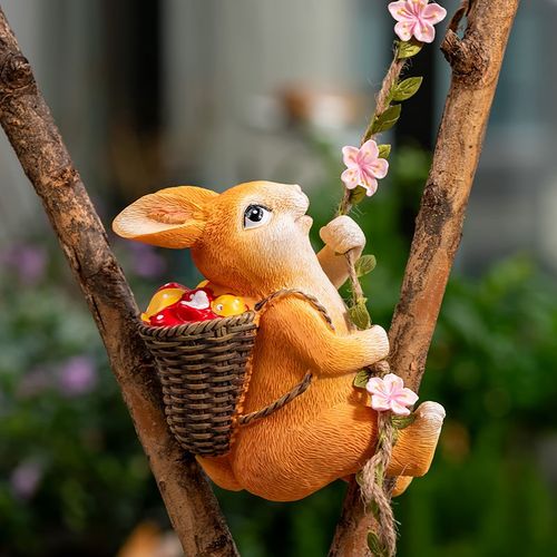 可爱狐狸小猪小兔荡秋千创意摆件庭院户外花园阳台吊树上挂件