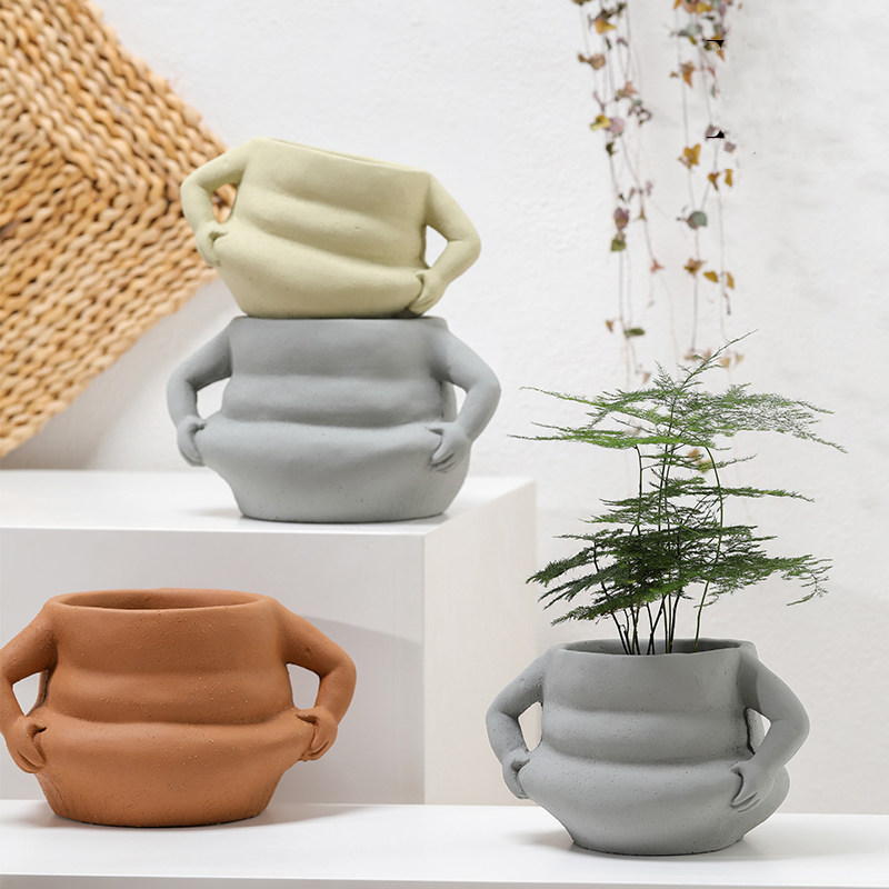 北欧人像创意水泥花盆器有孔绿植盆栽花卉多肉阳台花园花架摆件