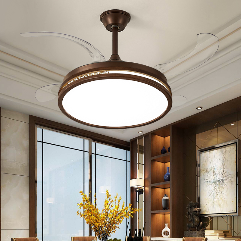 新中式风扇灯隐形吊扇灯led实木客厅吊灯餐厅灯中国风一体电扇灯
