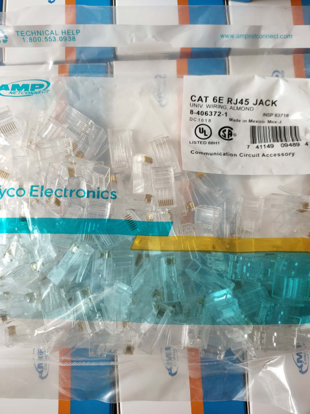 AMP安普六类RJ45水晶头 6类8芯千兆网络工程网吧网线无氧铜连接头