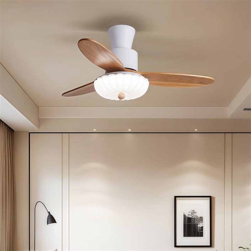 实木吸顶风扇灯餐厅卧室家用变频电风扇低楼层原木风客厅吊扇吊灯