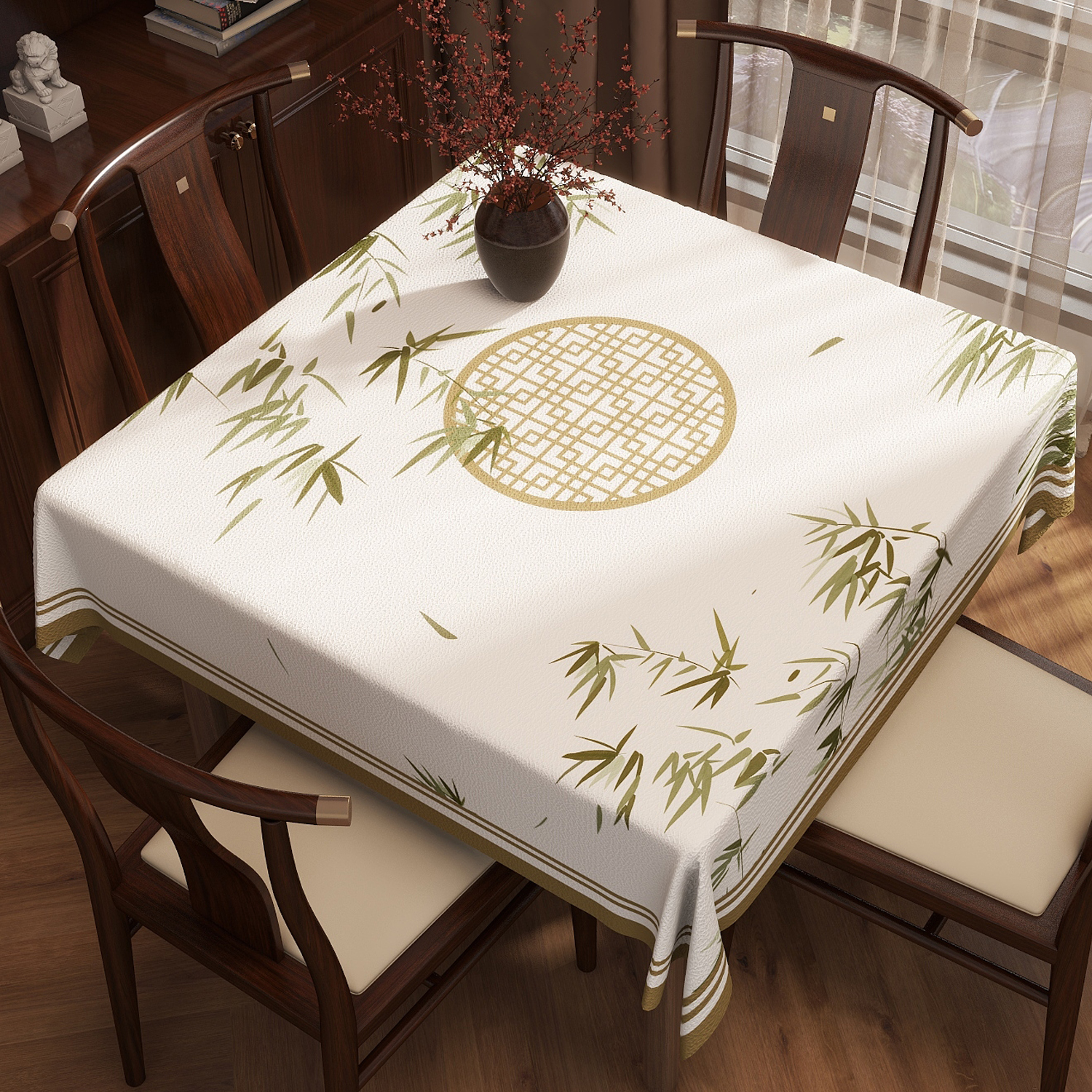 新中式正方形餐桌布家用t防水布麻八仙桌小方桌茶几台布高级感