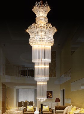 欧式客厅水晶e大吊灯复式楼楼梯长吊灯别墅酒店楼梯水晶吊灯91337