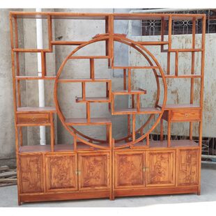 子架仿古展示柜隔断屏风圆实木博古架古董大玄关置物架多宝阁榆木