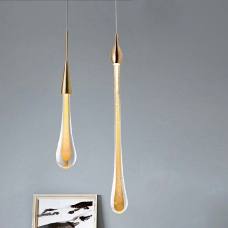 北欧轻奢水滴卧室床头吊灯个B性创意后现代吧台客厅水晶灯