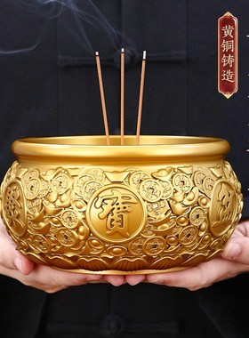 铜香炉家用供奉j财神佛具招财聚财室内纯黄铜供佛烧香上香炉聚宝