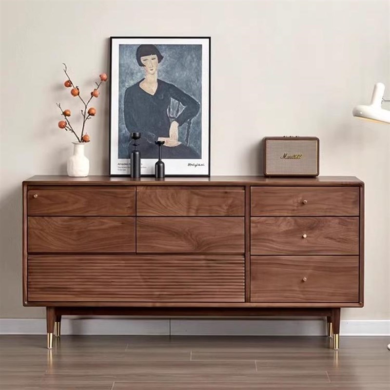 北美黑胡a桃八斗柜日式原木储物收纳抽屉电视橱简约北欧卧室床尾