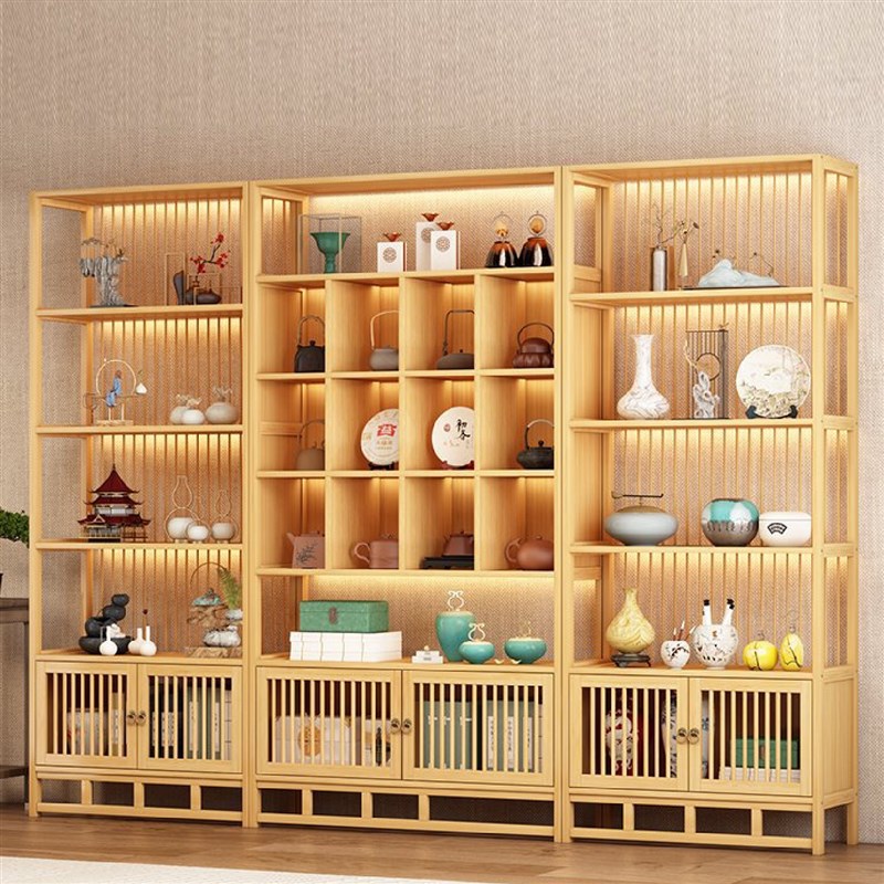 博古架新中式多宝阁茶叶展示柜摆件E置物架实木茶室办公室隔断屏