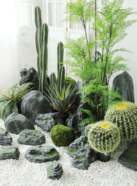 假山鱼缸水景摆件玻璃钢道具彷真石头造L景庭院软装室内装饰雕塑