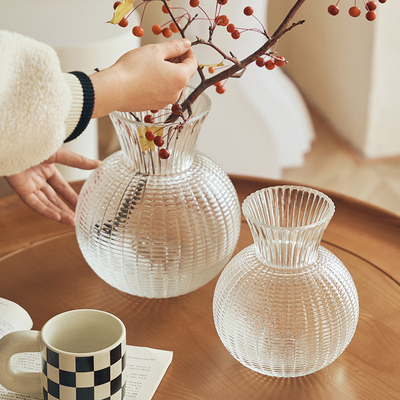 出口高档轻奢高级感玻璃花瓶透A明水养鲜花客厅餐桌水培插花瓶摆