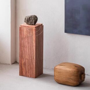 洞墩玄关电视柜大理石底座展示台基红落地摆件座台柱石雕子子塑