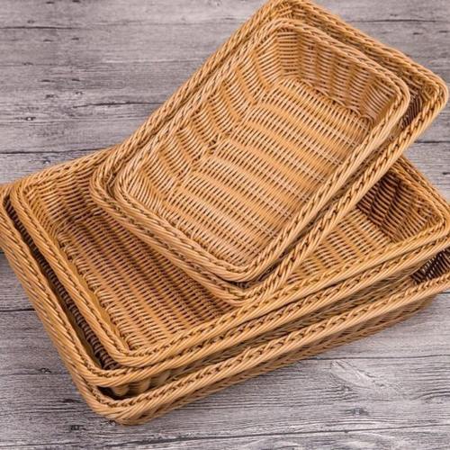 馍筐家用篮子手工仿藤编织竹篓长方形收纳编制篮子厨房放馒头的筐