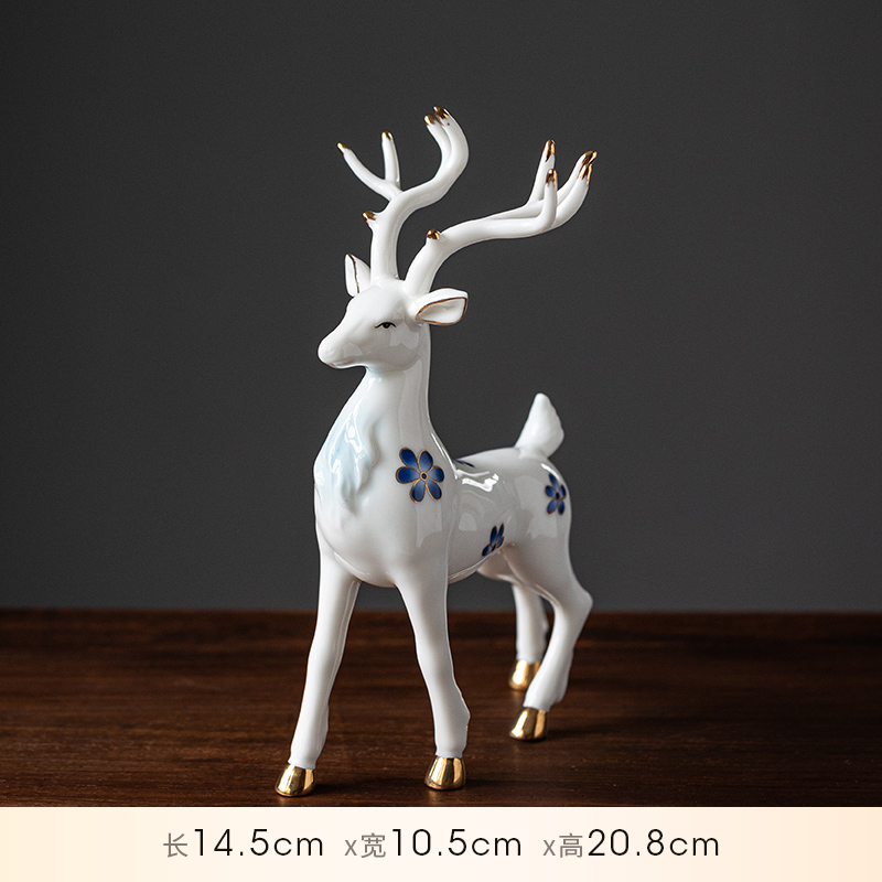 陶瓷梅花鹿摆件招财新中式客w厅玄关新房酒柜办公室桌面装饰品礼