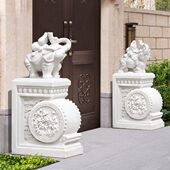 门墩抱鼓石一对大象貔貅汉白玉别墅家用青石庭院门口石鼓石雕摆件