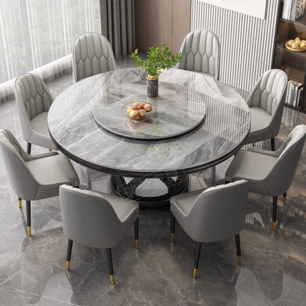 岩板圆桌现代简约轻奢大理石餐桌家用带转盘电磁炉实木圆形饭桌子,住宅家具,岩板餐桌,淘宝优惠券,粉丝福利购,淘宝优惠卷