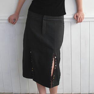 条纹腰头撞色 半裙 OTPé 深灰精纺羊毛双开衩彩色纽扣中低腰西装