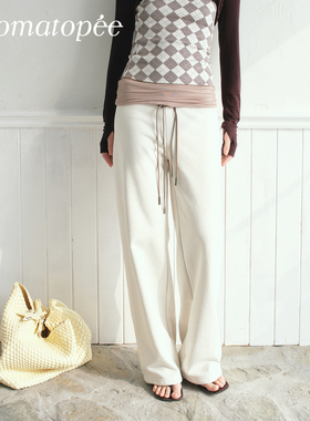 OTPé 白色撞色堆叠腰头修身直筒休闲运动卫裤 松弛百搭