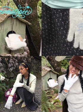 OTPe*花朵纽扣薄毛绒保暖手套女