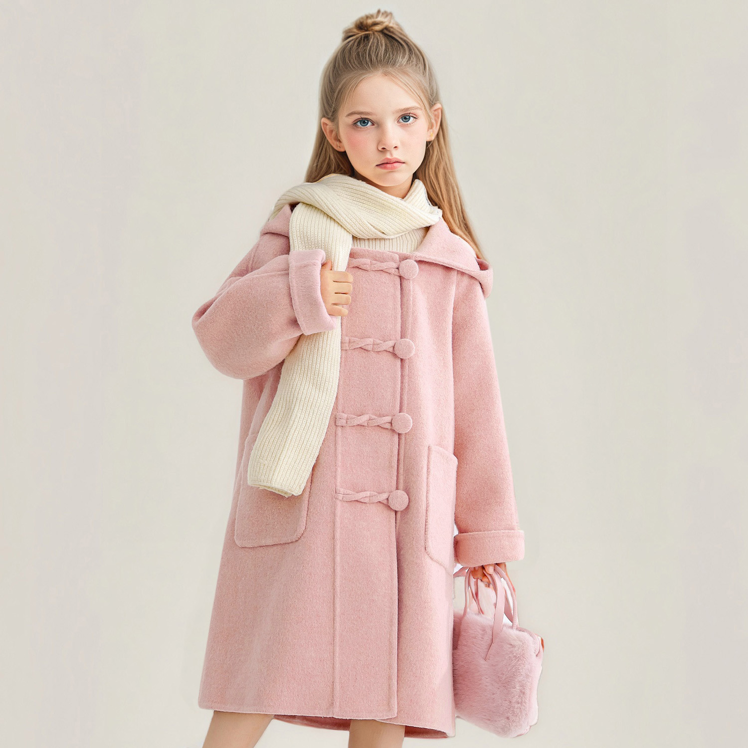 萌校长儿童毛呢子外套中长款