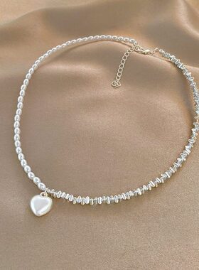 拼接香港锁骨链轻奢爱设计师CaitKe【m  心吊坠珍珠项链eai气质】