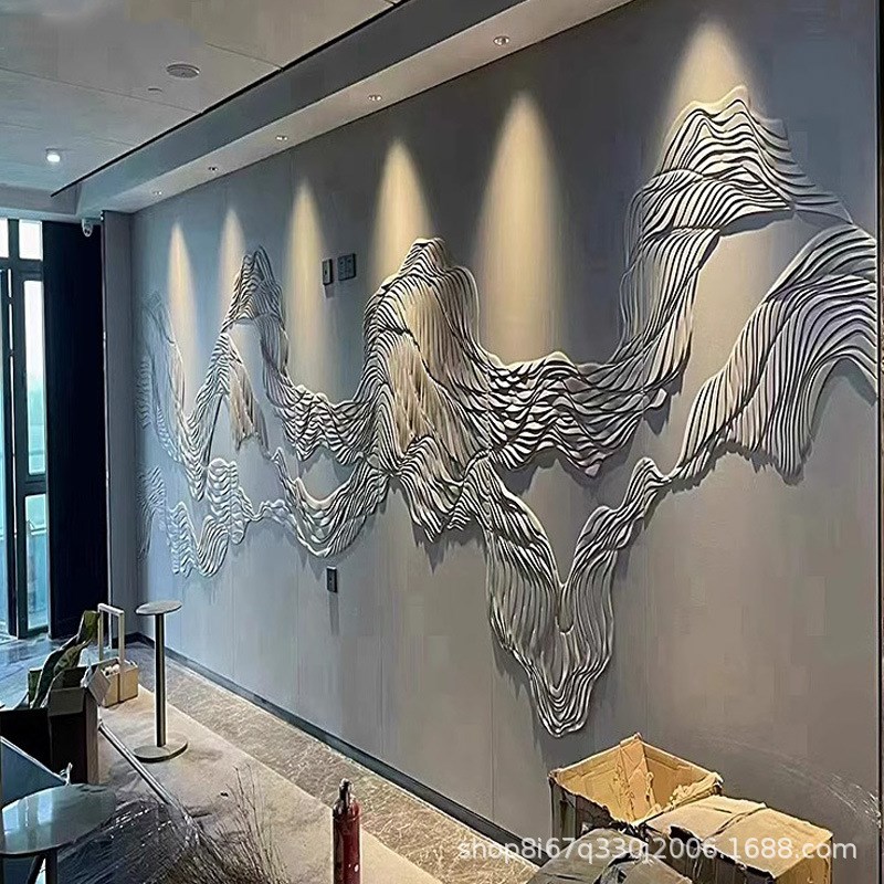 新中式刺绣硬f包背景墙沙发电视山水壁画墙布书房餐厅酒店床头