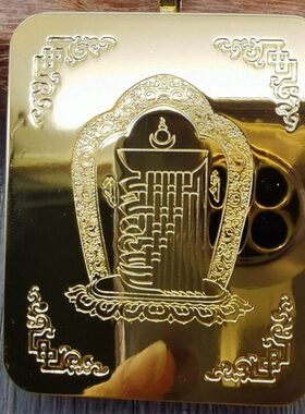 纯铜子画财神楞严咒吊坠盒黄卡圆形嘎乌盒壳盒子金色唐卡结缘扎镀