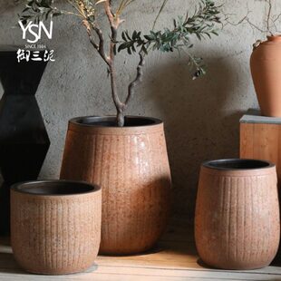 三粗陶御粗陶花盆庭院泥种植盆大口径多肉盆创意花坛绿植摆设新款
