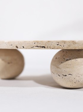 现代侘寂风洞石高脚托r盘摆件客厅展厅样板间茶几桌面装饰收纳盘