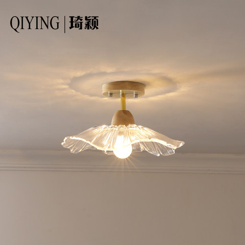 北欧日式中古风荷叶过道吸顶灯玄关门厅阳台N飘窗复古玻璃侘寂风