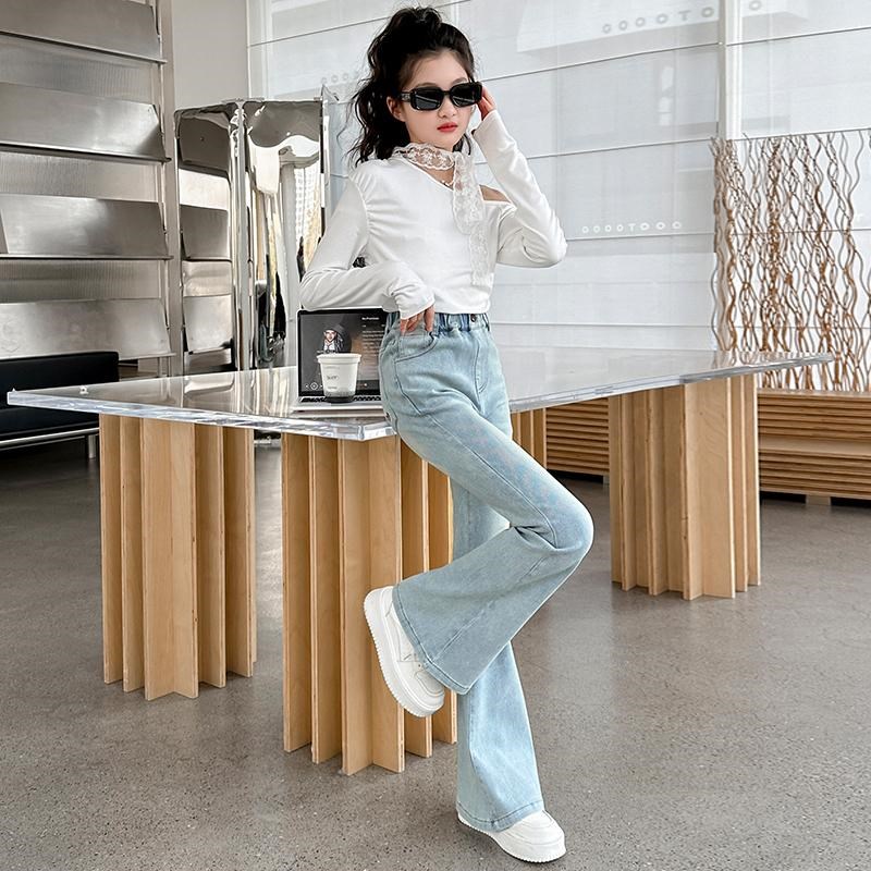 女童喇叭裤春秋2025新款儿童裤子洋气修身春装中大童装微喇牛仔裤