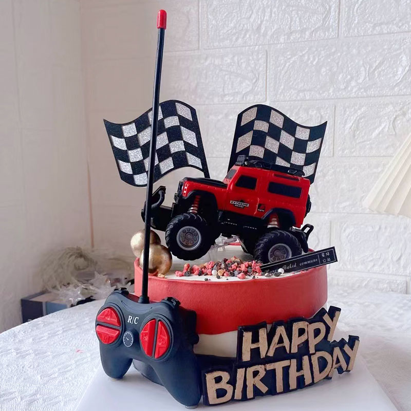 网红遥控车生日蛋糕装饰电动越野车赛车跑车玩具摆件男孩生日插件