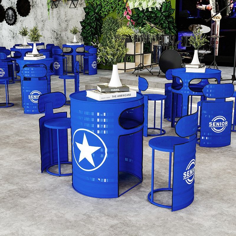 推入式户内外网红工业风奶茶店台球室酒吧店铺外摆油桶桌椅组合