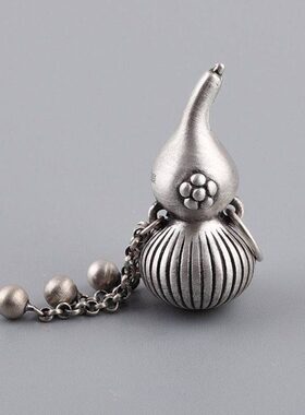 银 足银复古挂坠泰银珠银铺 古印花银女款流苏国潮哑光风葫芦吊坠