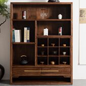 柜置物架新中式 博古架展示柜茶室茶具榆木实木书柜茶收纳柜多宝阁