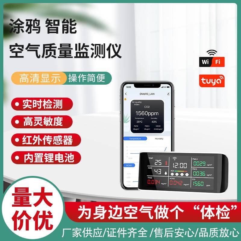 涂鸦WiFi手机智能联动二氧化碳分成多功能空气质量检测仪十合一