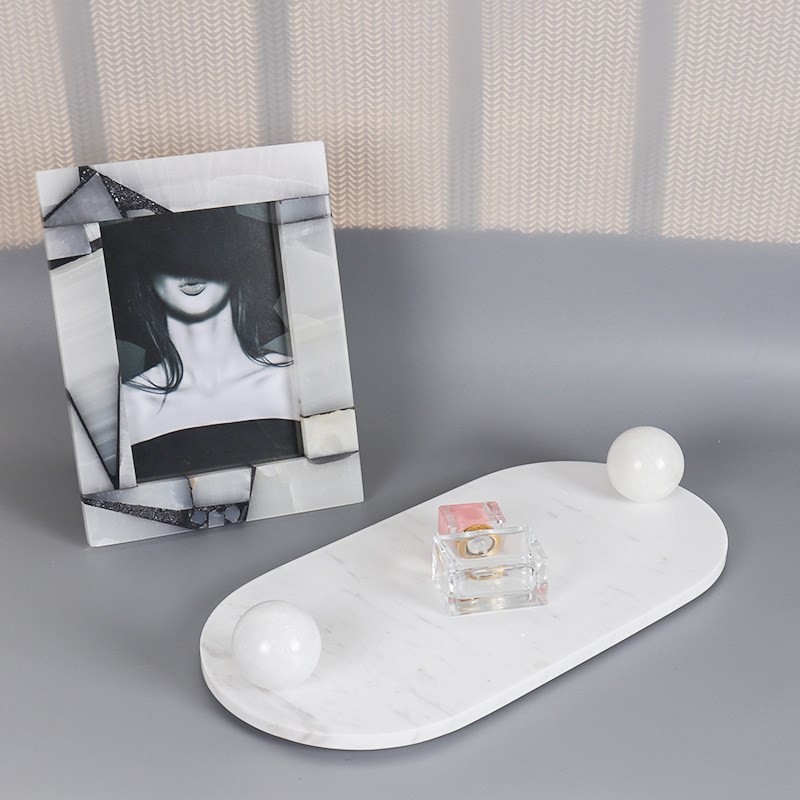 现代大理石椭圆形金属把手托盘家用酒店梳妆台R卫生间用品收纳托