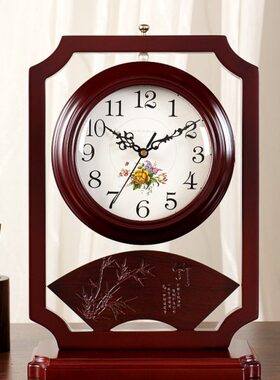 6办公D台钟双面两坐钟H20时摆台汉新中式吧台面客厅家用时钟座钟