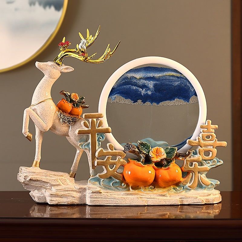 新中式沙漏流沙画麋鹿摆件玄关酒柜电视柜装M饰品乔迁礼物实用送