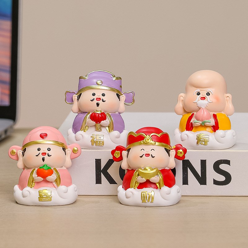 国潮小神仙福禄h寿喜财桌面摆件治愈系小礼物财神工位装饰佛系潮