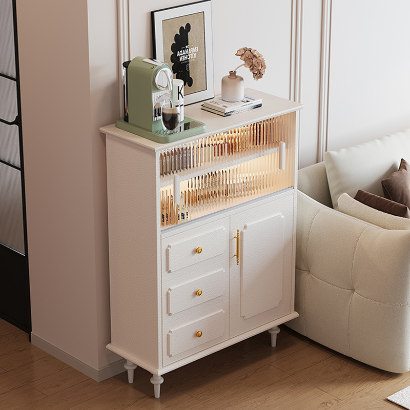 法式奶油风餐边柜客厅沙发侧边柜靠墙窄款储物柜小户W型酒柜咖啡